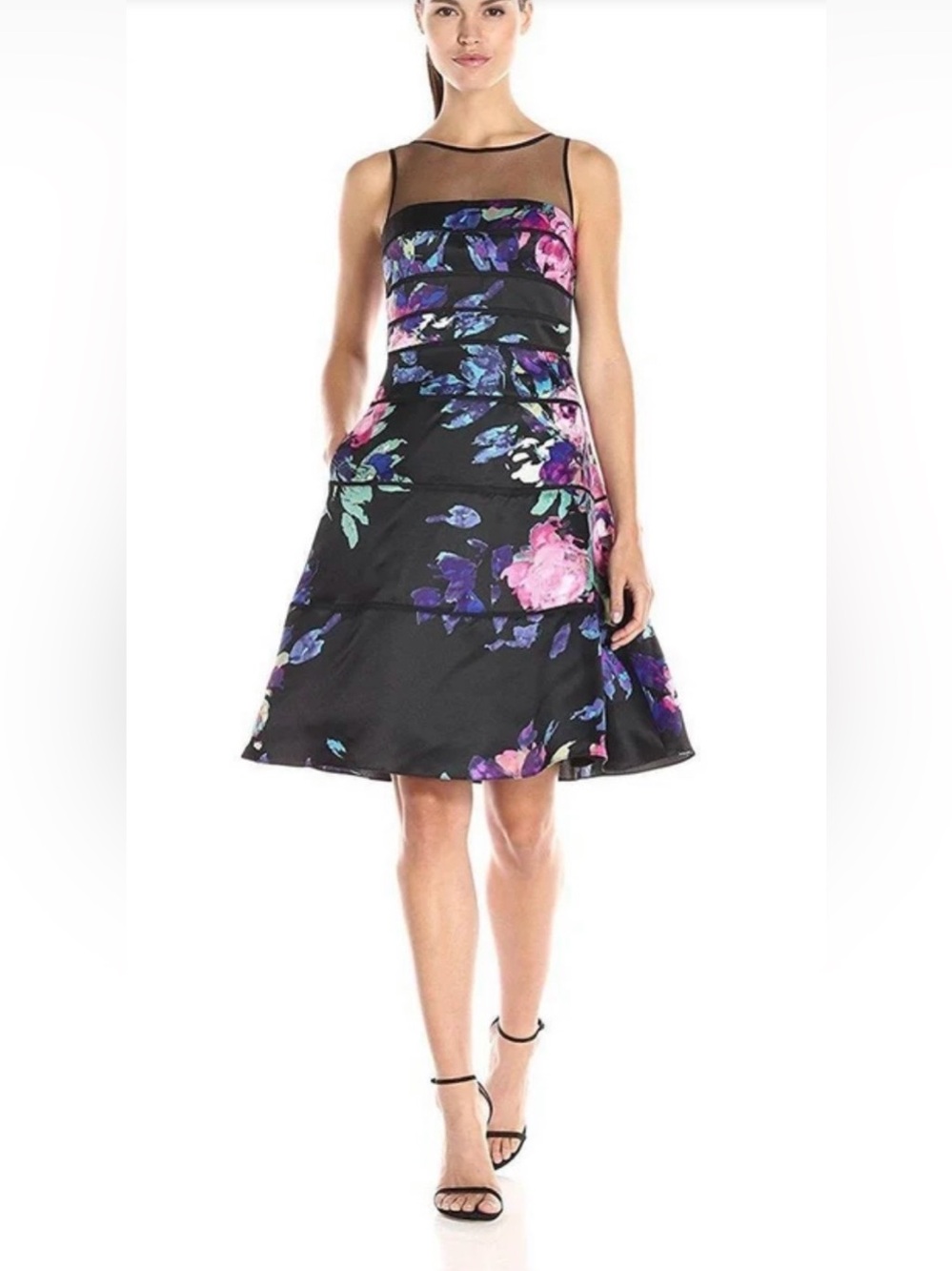 Aidan Mattox Piping Illusion Neck Floral Dress Size 2 $458